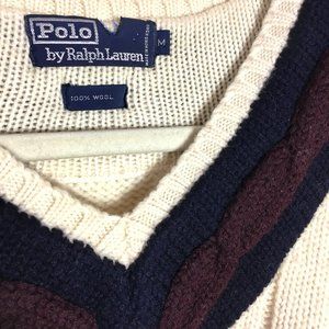 Polo by Ralph Lauren Cream and Navy V-Neck Sweater
